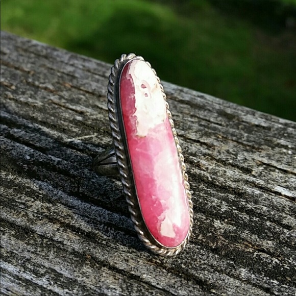 Vintage sterling silver rhodochrosite pink ring - Picture 5 of 6